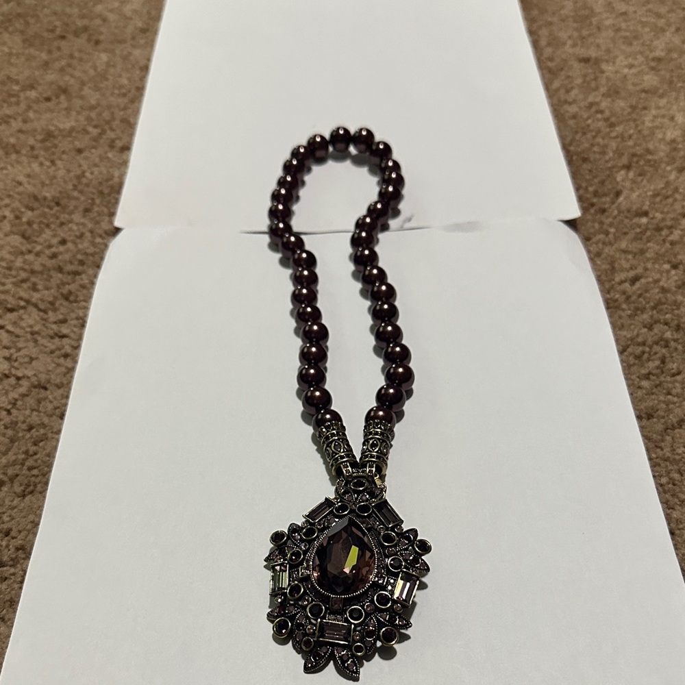 Heidi Daus Dark Brown Beaded Necklace with Ornate Pendant